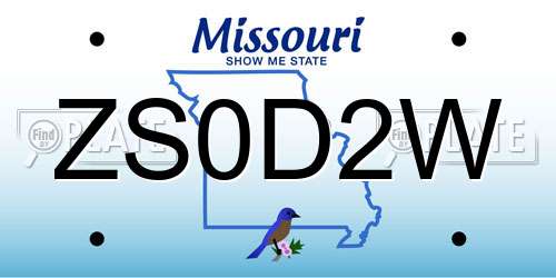 ZS0D2W Missouri License Plate