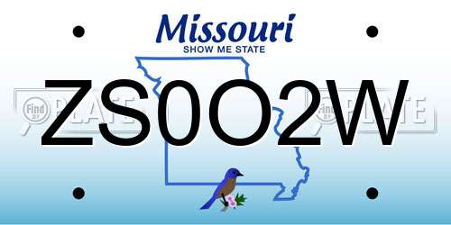 ZS0O2W Missouri License Plate