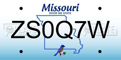 ZS0Q7W Missouri License Plate