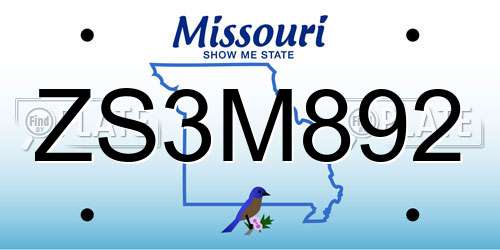 ZS3M892 Missouri License Plate