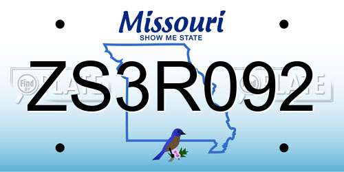 ZS3R092 Missouri License Plate