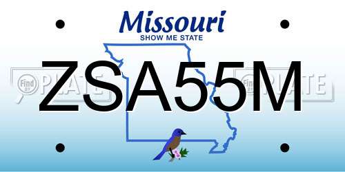 ZSA55M Missouri License Plate