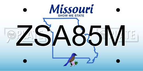 ZSA85M Missouri License Plate