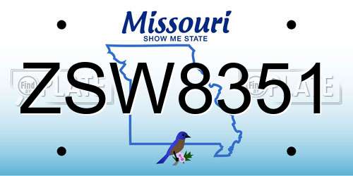 ZSW8351 Missouri License Plate