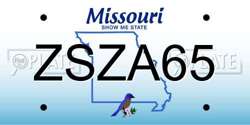 ZSZA65 Missouri License Plate