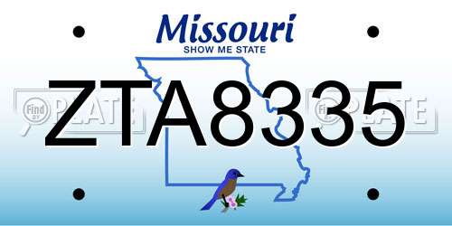 ZTA8335 Missouri License Plate