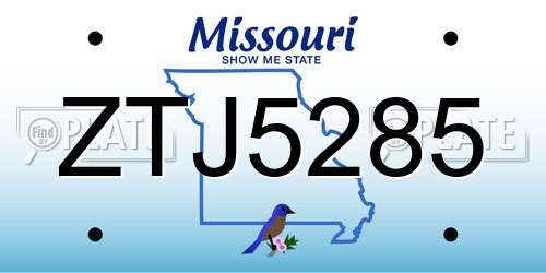 ZTJ5285 Missouri License Plate