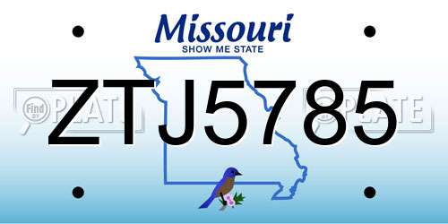 ZTJ5785 Missouri License Plate