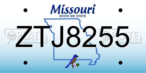ZTJ8255 Missouri License Plate