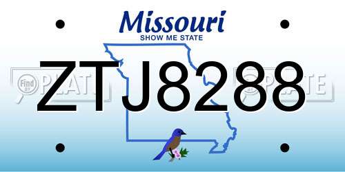 ZTJ8288 Missouri License Plate