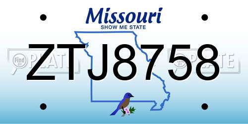 ZTJ8758 Missouri License Plate