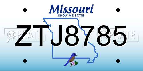 ZTJ8785 Missouri License Plate