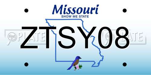 ZTSY08 Missouri License Plate