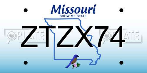 ZTZX74 Missouri License Plate