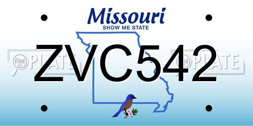 ZVC542 Missouri License Plate