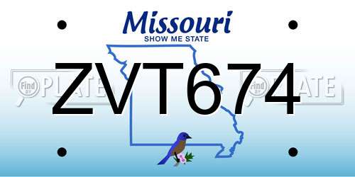 ZVT674 Missouri License Plate