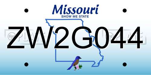 ZW2G044 Missouri License Plate
