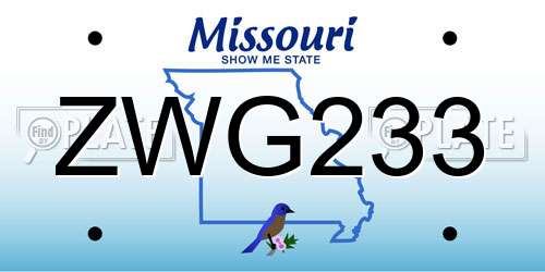 ZWG233 Missouri License Plate