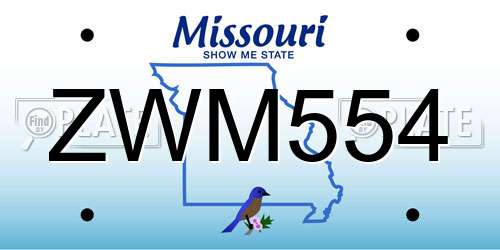 ZWM554 Missouri License Plate