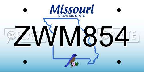 ZWM854 Missouri License Plate