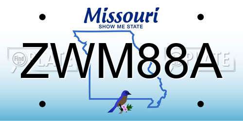 ZWM88A Missouri License Plate
