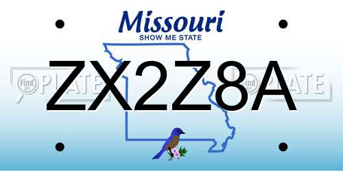 ZX2Z8A Missouri License Plate