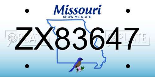 ZX83647 Missouri License Plate