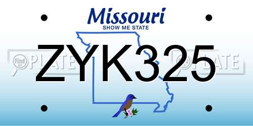 ZYK325 Missouri License Plate