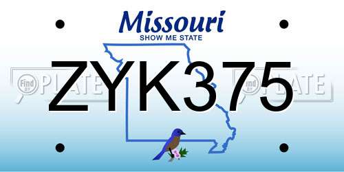 ZYK375 Missouri License Plate