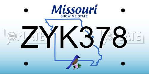 ZYK378 Missouri License Plate