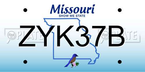 ZYK37B Missouri License Plate
