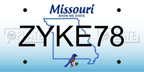ZYKE78 Missouri License Plate
