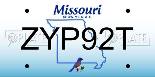 ZYP92T Missouri License Plate