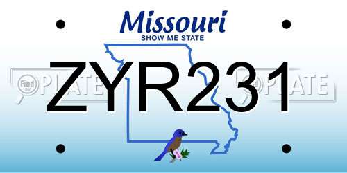 ZYR231 Missouri License Plate
