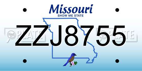 ZZJ8755 Missouri License Plate