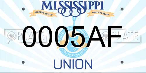 0005AF Mississippi License Plate