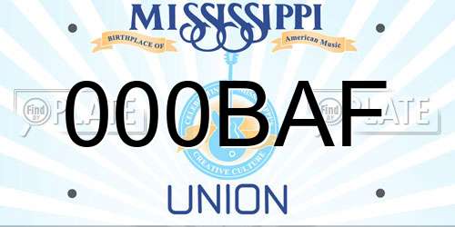 000BAF Mississippi License Plate