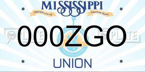 000ZGO Mississippi License Plate