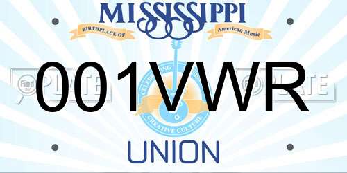 001VWR Mississippi License Plate