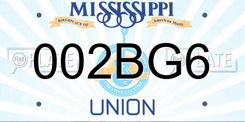 002BG6 Mississippi License Plate