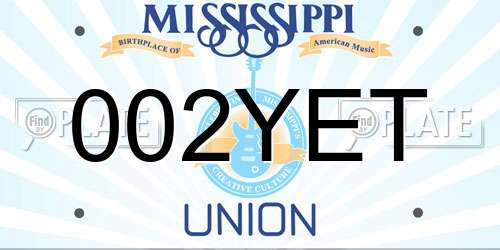 002YET Mississippi License Plate