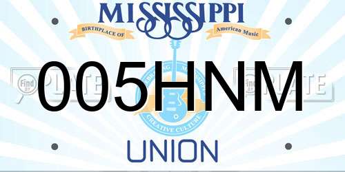 005HNM Mississippi License Plate