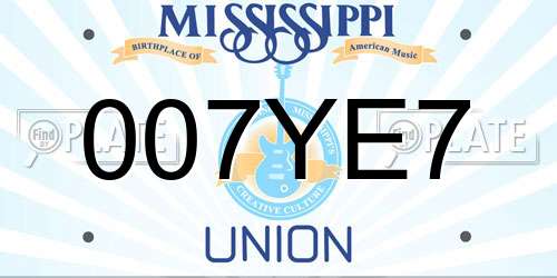007YE7 Mississippi License Plate
