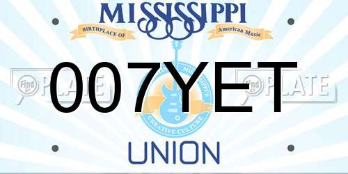 007YET Mississippi License Plate