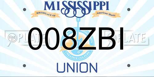 008ZBI Mississippi License Plate