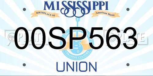 00SP563 Mississippi License Plate