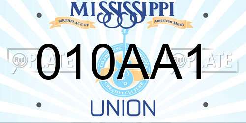 010AA1 Mississippi License Plate