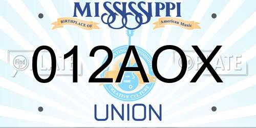 012AOX Mississippi License Plate