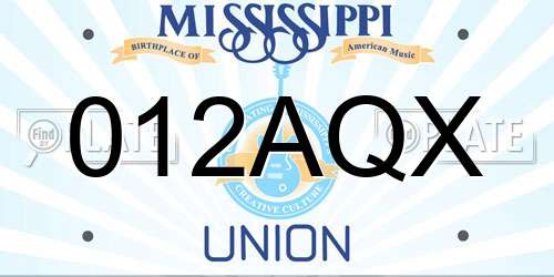 012AQX Mississippi License Plate