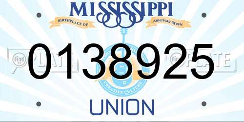 0138925 Mississippi License Plate